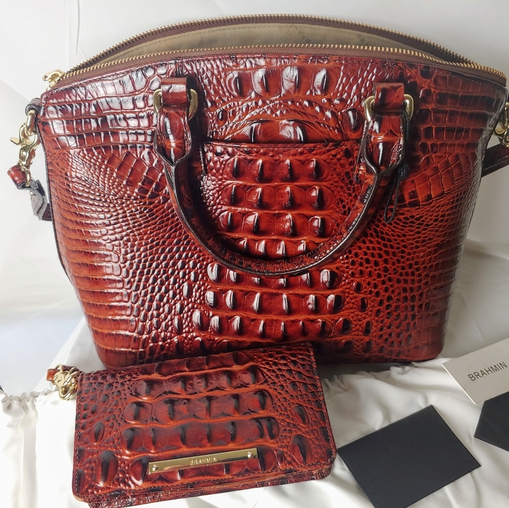 Brahmin croc brown leather Satchel Handbag and mat